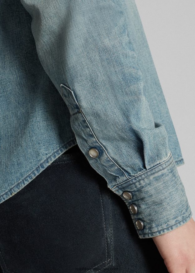 Ralph Lauren naiset indigo denim länsimainen paita 0Z24ZR3611 keskimääräinen pesu