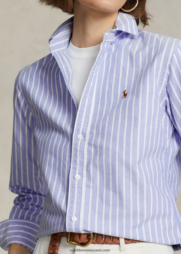 Ralph Lauren naiset klassinen istuvuus raidallinen oxford-paita 0Z24ZR3166 satamasaaren sininen