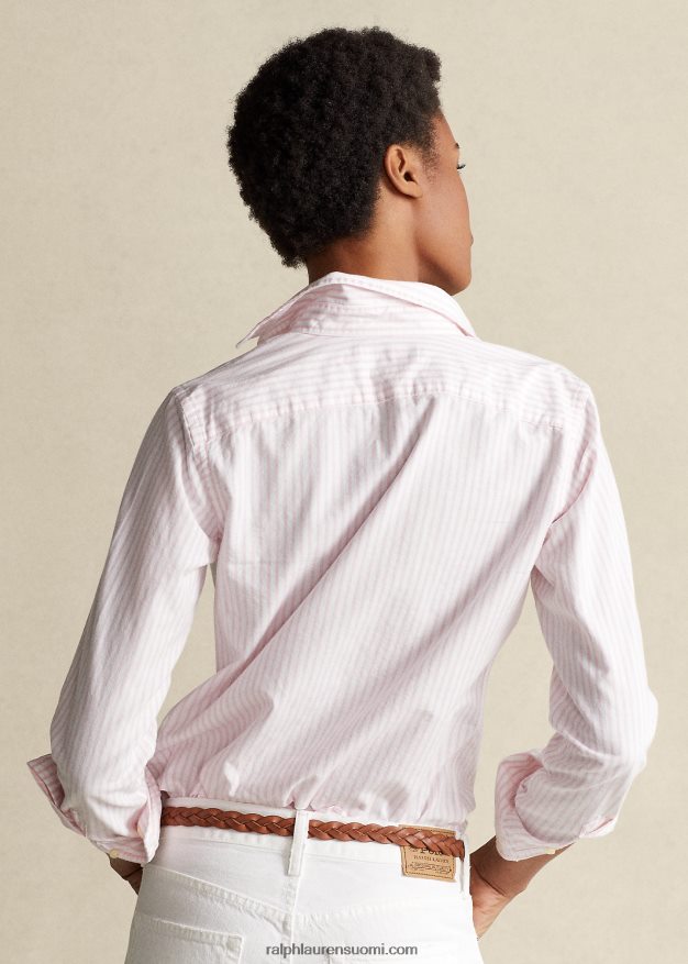 Ralph Lauren naiset klassinen istuvuus raidallinen oxford-paita 0Z24ZR3353 valkoinen/deco pinkki