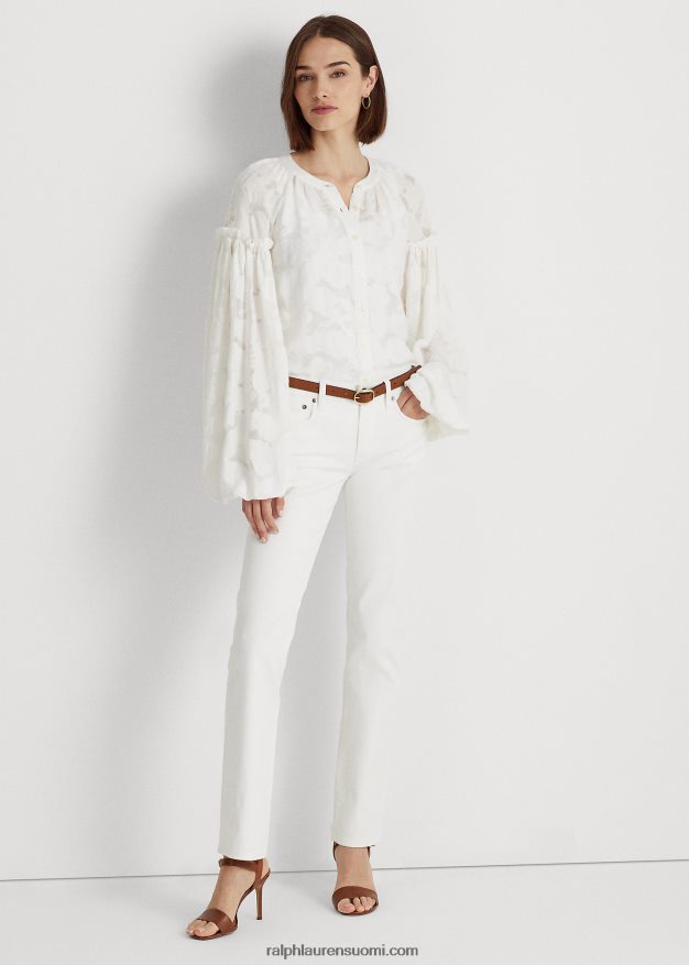 Ralph Lauren naiset kukkainen jacquard-puserohihainen paita 0Z24ZR4342 valkoinen