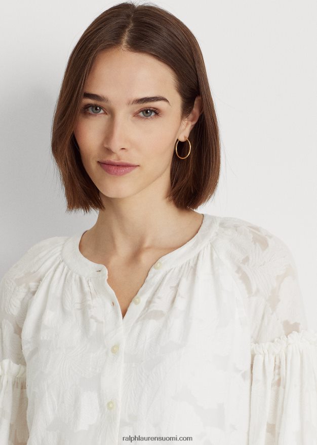 Ralph Lauren naiset kukkainen jacquard-puserohihainen paita 0Z24ZR4342 valkoinen