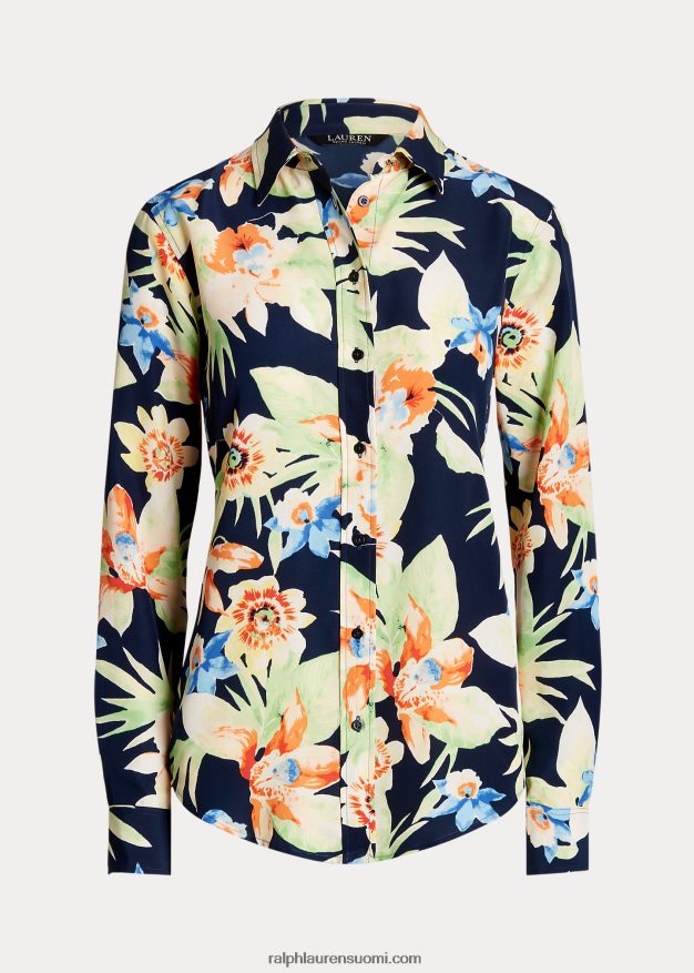 Ralph Lauren naiset kukkainen kreppipaita 0Z24ZR4863 laivasto multi