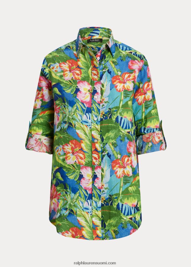 Ralph Lauren naiset kukkainen pellava paita 0Z24ZR4343 vihreä/sininen multi