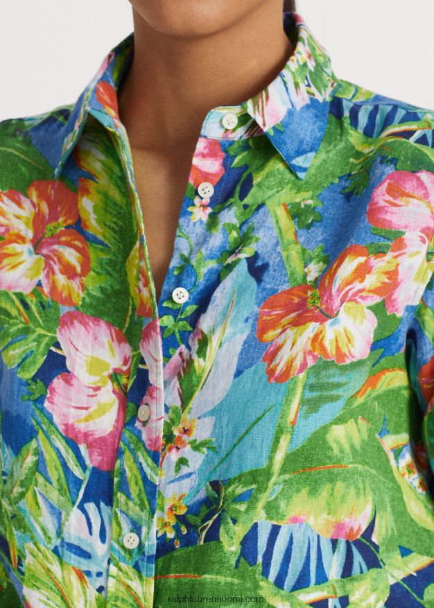 Ralph Lauren naiset kukkainen pellava paita 0Z24ZR4343 vihreä/sininen multi