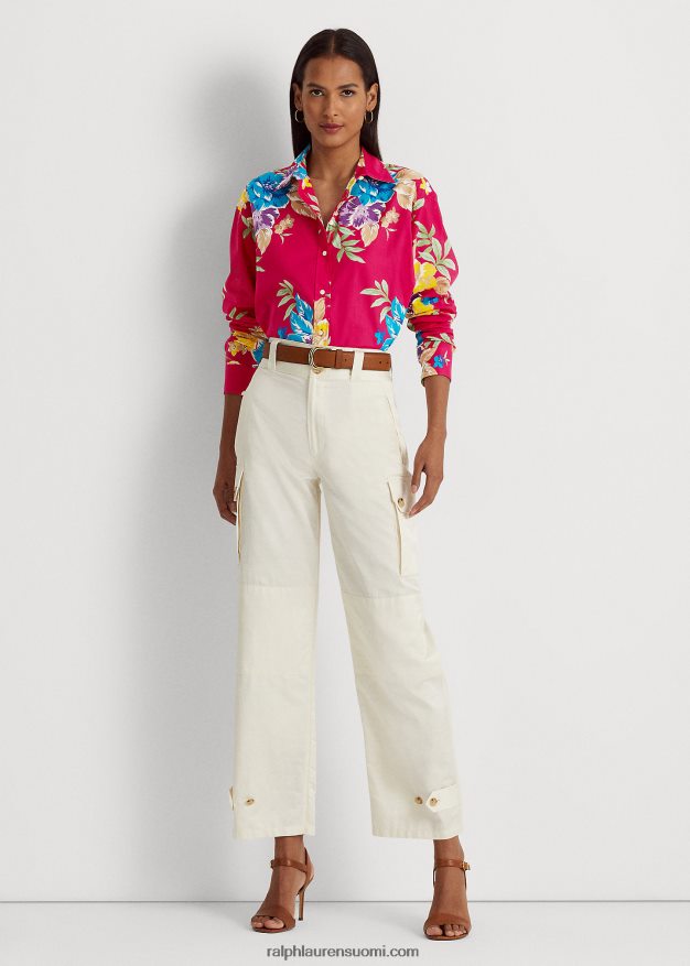 Ralph Lauren naiset kukkapuuvillainen voile-paita 0Z24ZR3844 pinkki multi