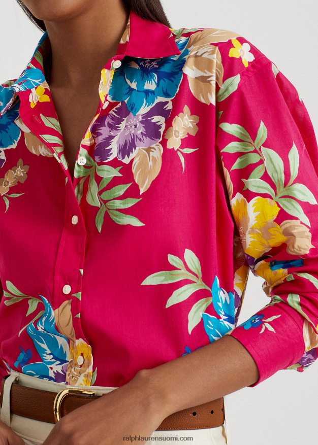 Ralph Lauren naiset kukkapuuvillainen voile-paita 0Z24ZR3844 pinkki multi