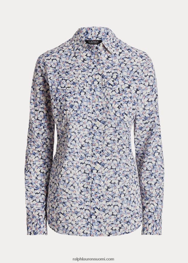 Ralph Lauren naiset kukkapuuvillainen voile-paita 0Z24ZR3967 sininen/kerma/vaaleanpunainen
