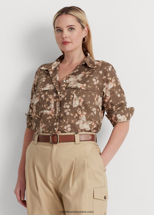 Ralph Lauren naiset kukkapuuvillainen voile-paita 0Z24ZR4505 taupe/kerma/vaaleanpunainen