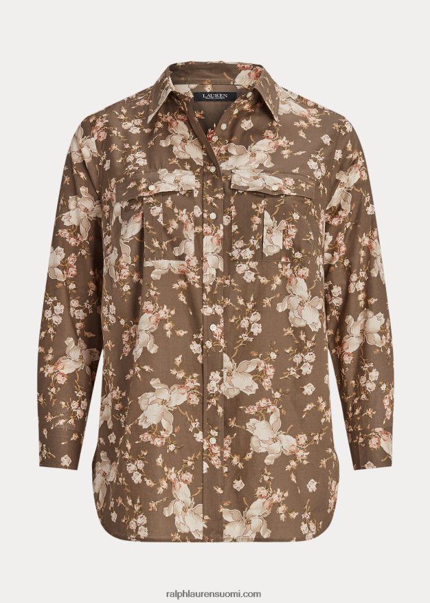 Ralph Lauren naiset kukkapuuvillainen voile-paita 0Z24ZR4505 taupe/kerma/vaaleanpunainen