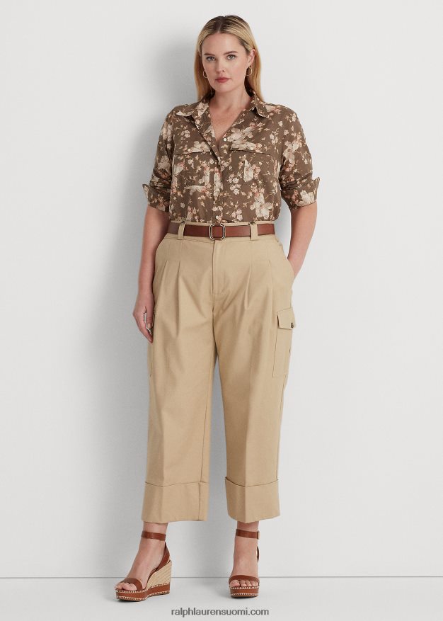 Ralph Lauren naiset kukkapuuvillainen voile-paita 0Z24ZR4505 taupe/kerma/vaaleanpunainen