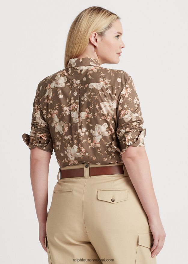 Ralph Lauren naiset kukkapuuvillainen voile-paita 0Z24ZR4505 taupe/kerma/vaaleanpunainen