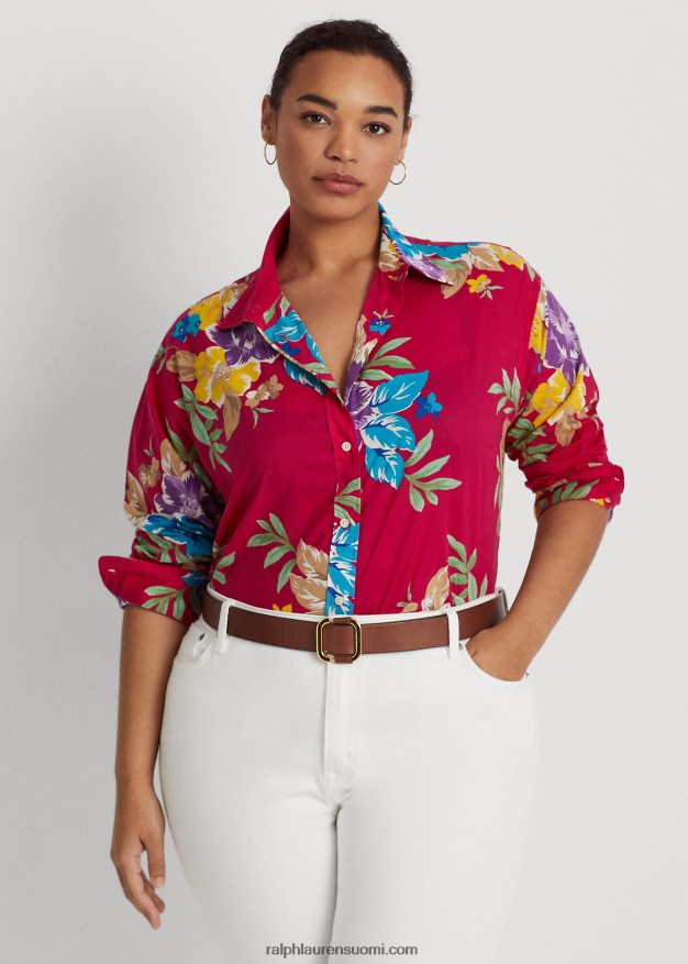 Ralph Lauren naiset kukkapuuvillainen voile-paita 0Z24ZR4527 pinkki multi