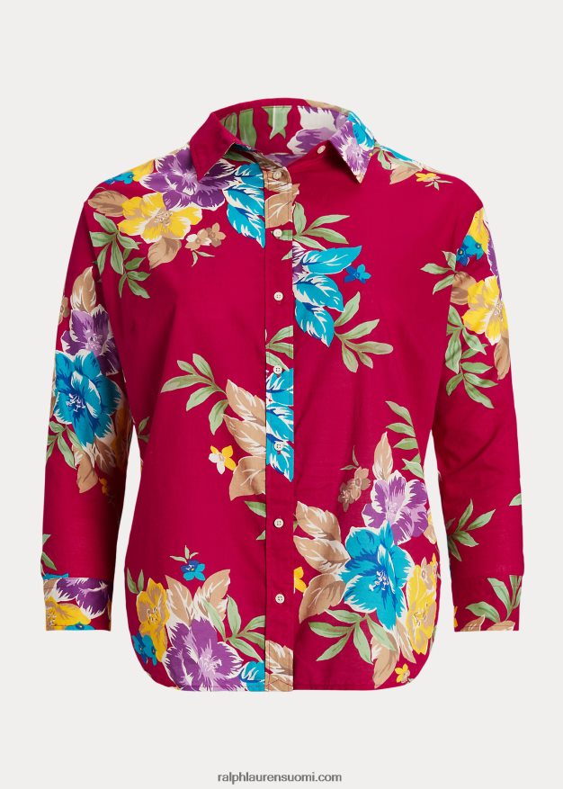 Ralph Lauren naiset kukkapuuvillainen voile-paita 0Z24ZR4527 pinkki multi