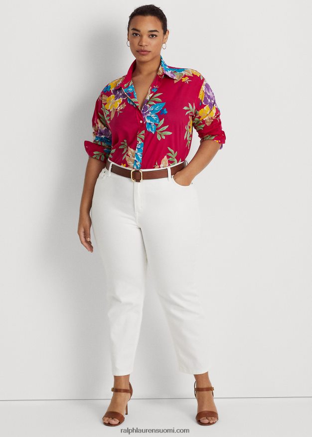 Ralph Lauren naiset kukkapuuvillainen voile-paita 0Z24ZR4527 pinkki multi