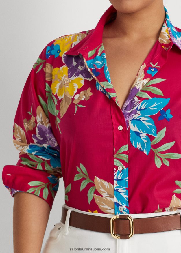 Ralph Lauren naiset kukkapuuvillainen voile-paita 0Z24ZR4527 pinkki multi