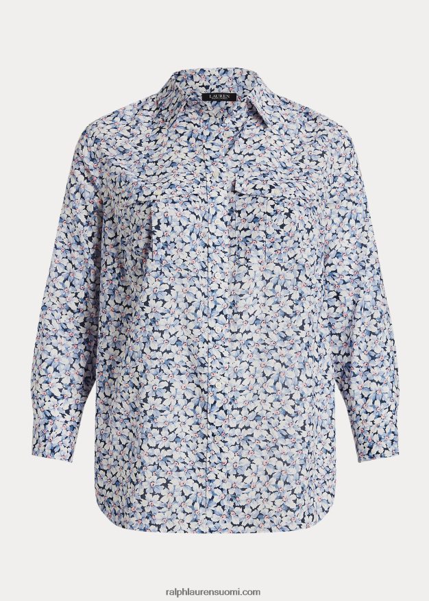 Ralph Lauren naiset kukkapuuvillainen voile-paita 0Z24ZR4618 sininen/kerma/vaaleanpunainen