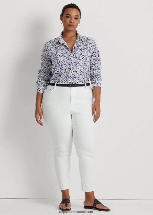 Ralph Lauren naiset kukkapuuvillainen voile-paita 0Z24ZR4618 sininen/kerma/vaaleanpunainen