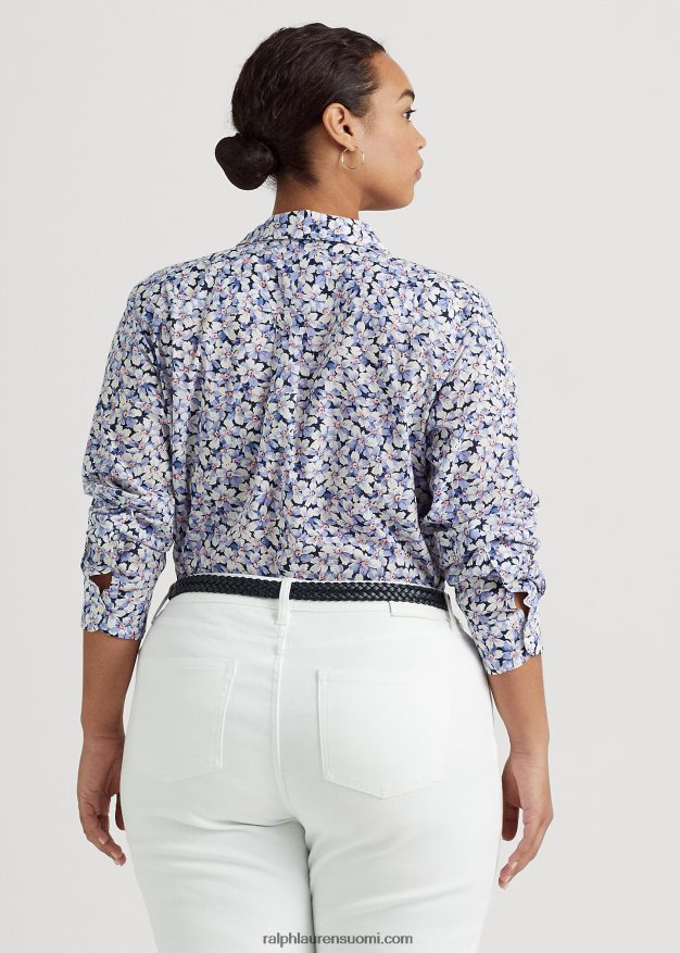 Ralph Lauren naiset kukkapuuvillainen voile-paita 0Z24ZR4618 sininen/kerma/vaaleanpunainen