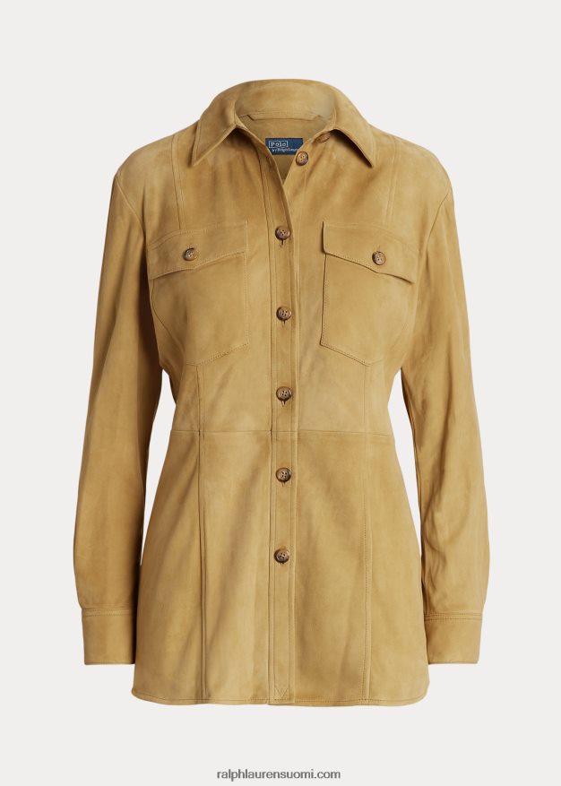Ralph Lauren naiset lampaannahkainen mokkanahka ylijäämäpaita 0Z24ZR3164 hiekka