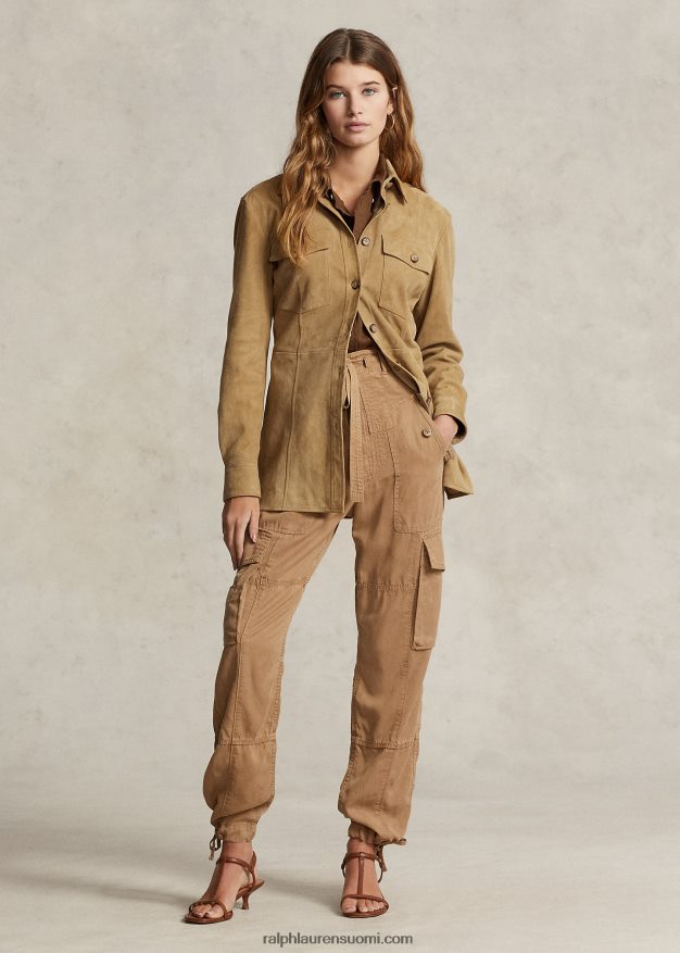 Ralph Lauren naiset lampaannahkainen mokkanahka ylijäämäpaita 0Z24ZR3164 hiekka