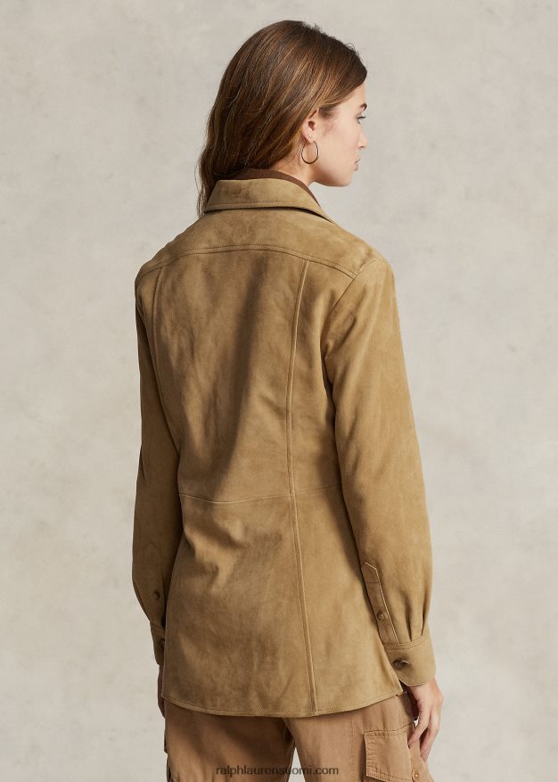 Ralph Lauren naiset lampaannahkainen mokkanahka ylijäämäpaita 0Z24ZR3164 hiekka