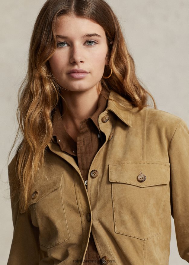 Ralph Lauren naiset lampaannahkainen mokkanahka ylijäämäpaita 0Z24ZR3164 hiekka