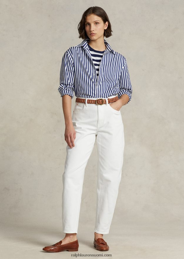 Ralph Lauren naiset napittava raidallinen stretch-puuvillapaita 0Z24ZR9164 1323 syksy kuninkaallinen/valkoinen