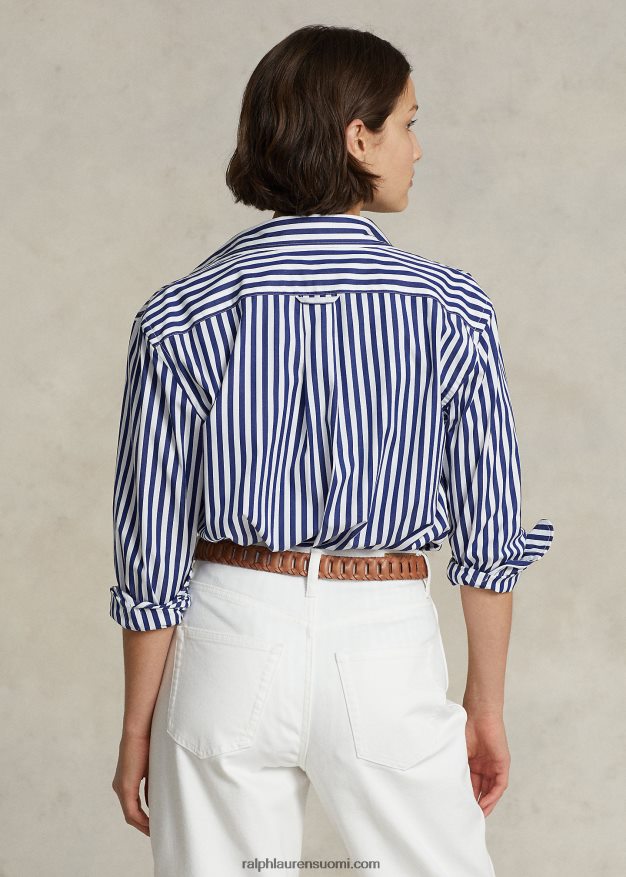 Ralph Lauren naiset napittava raidallinen stretch-puuvillapaita 0Z24ZR9164 1323 syksy kuninkaallinen/valkoinen