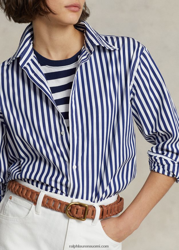 Ralph Lauren naiset napittava raidallinen stretch-puuvillapaita 0Z24ZR9164 1323 syksy kuninkaallinen/valkoinen