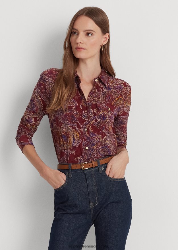 Ralph Lauren naiset paisley stretch jersey paita 0Z24ZR4281 viininpunainen multi
