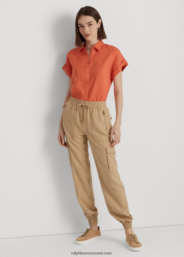 Ralph Lauren naiset pellava dolman-hihainen paita 0Z24ZR3779 kanjonin oranssi