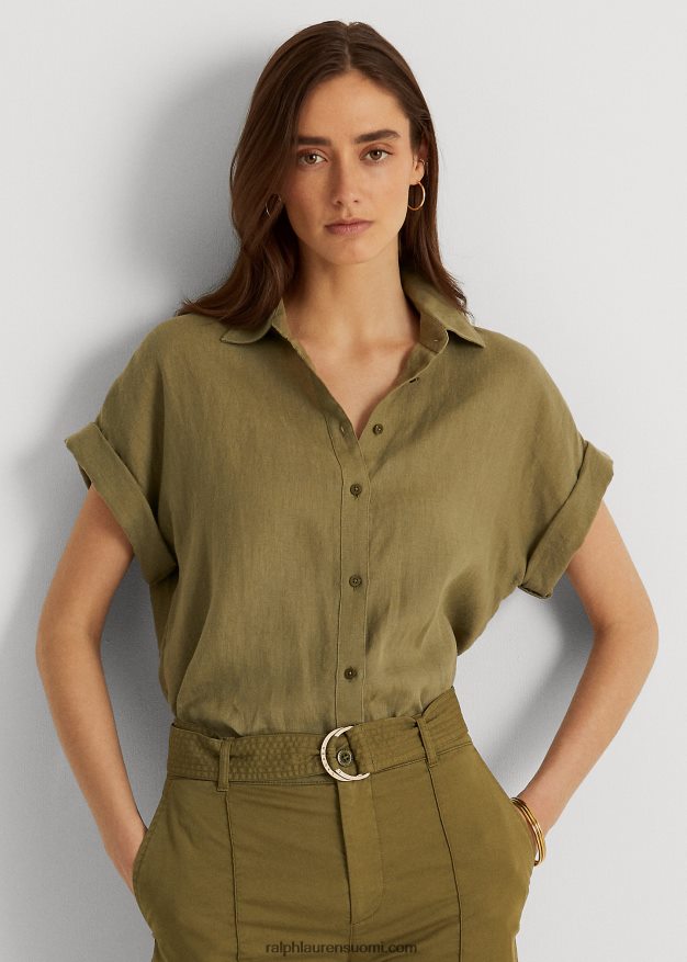 Ralph Lauren naiset pellava dolman-hihainen paita 0Z24ZR3782 oliivi saniainen