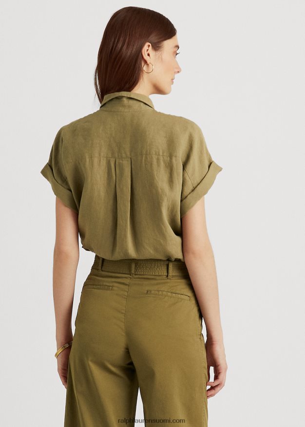 Ralph Lauren naiset pellava dolman-hihainen paita 0Z24ZR3782 oliivi saniainen