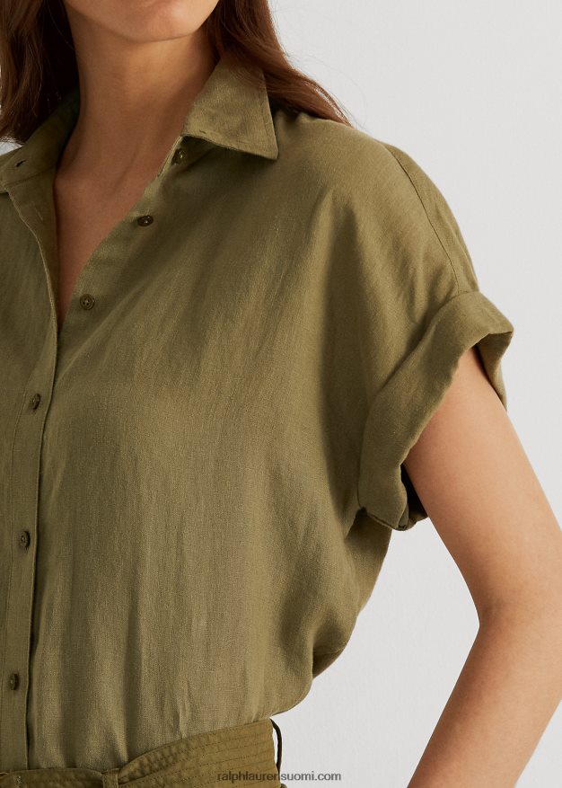 Ralph Lauren naiset pellava dolman-hihainen paita 0Z24ZR3782 oliivi saniainen