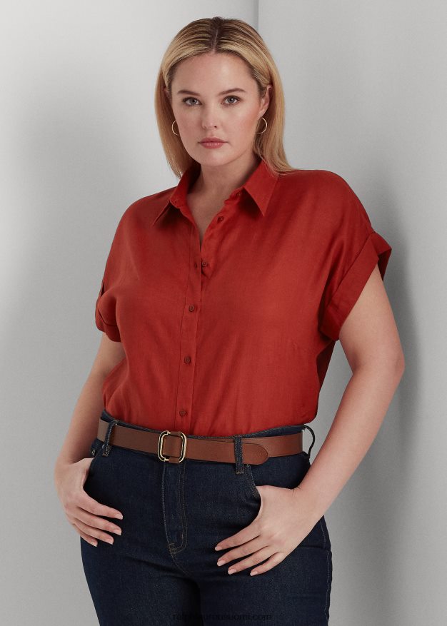 Ralph Lauren naiset pellava dolman-hihainen paita 0Z24ZR4500 punainen aurinkokivi