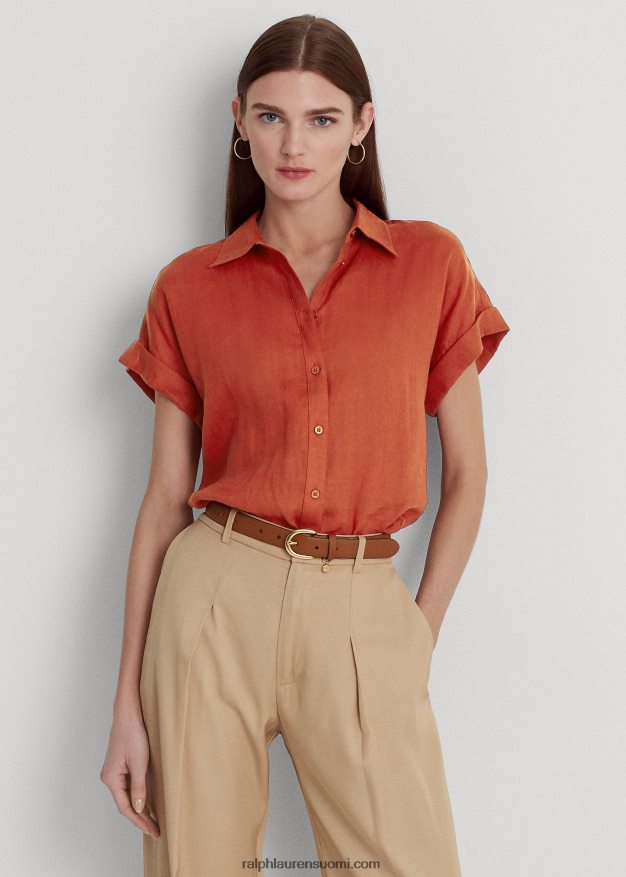 Ralph Lauren naiset pellava lyhythihainen paita 0Z24ZR4283 punainen aurinkokivi
