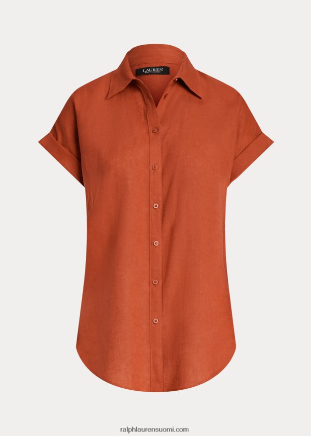 Ralph Lauren naiset pellava lyhythihainen paita 0Z24ZR4283 punainen aurinkokivi