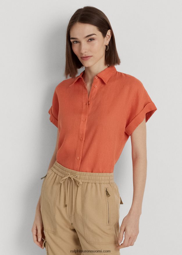Ralph Lauren naiset pellava lyhythihainen paita 0Z24ZR4284 kanjonin oranssi