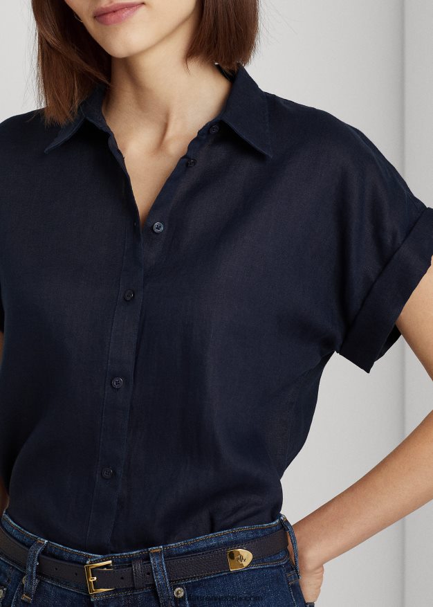 Ralph Lauren naiset pellava lyhythihainen paita 0Z24ZR4286 laivasto