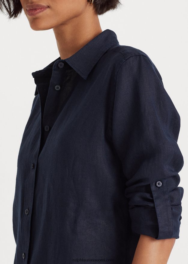 Ralph Lauren naiset pellava paita 0Z24ZR4174 laivasto