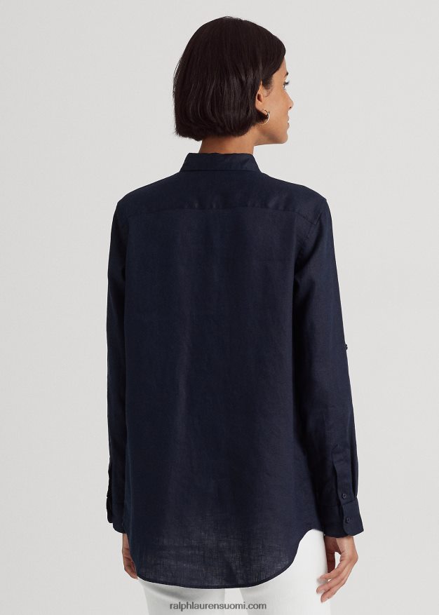 Ralph Lauren naiset pellavarulla tab-hihainen paita 0Z24ZR4383 laivasto