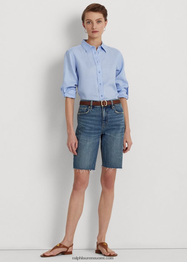 Ralph Lauren naiset pellavarulla tab-hihainen paita 0Z24ZR4384 kivinen sininen