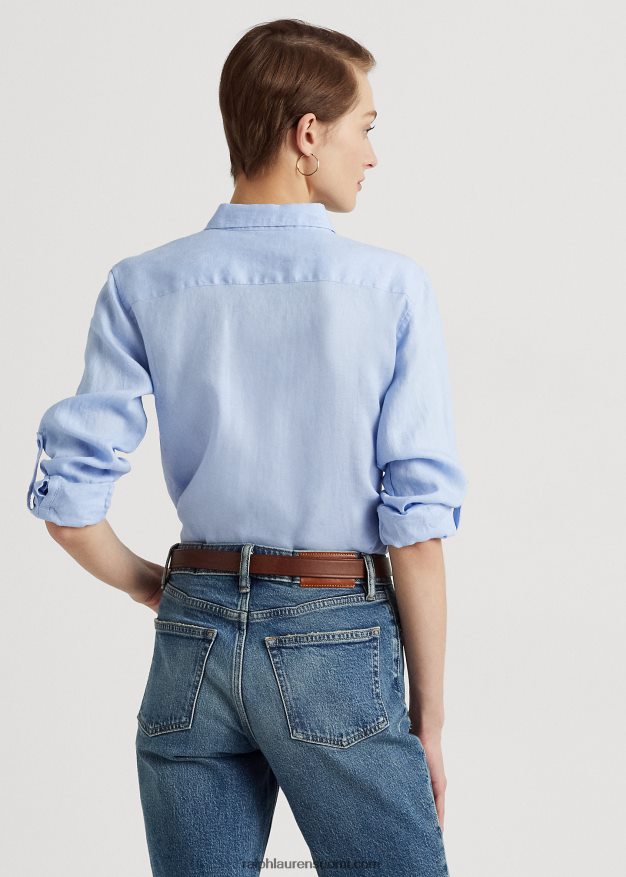 Ralph Lauren naiset pellavarulla tab-hihainen paita 0Z24ZR4384 kivinen sininen