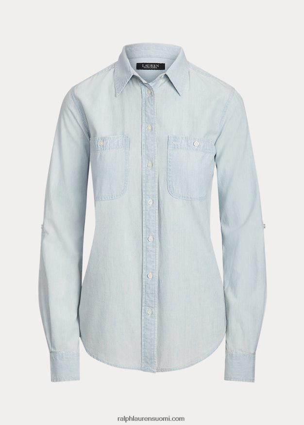 Ralph Lauren naiset puuvillainen chambray roll tab-hihainen paita 0Z24ZR4226 chambray pesu