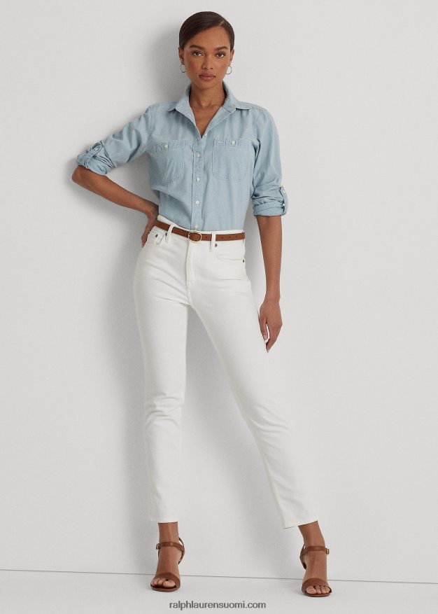 Ralph Lauren naiset puuvillainen chambray roll tab-hihainen paita 0Z24ZR4226 chambray pesu