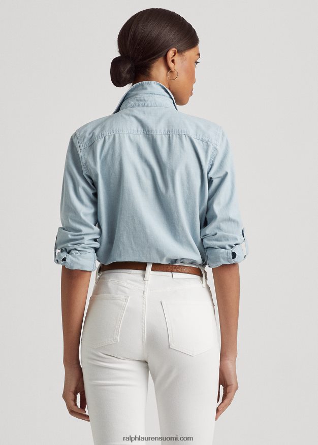 Ralph Lauren naiset puuvillainen chambray roll tab-hihainen paita 0Z24ZR4226 chambray pesu