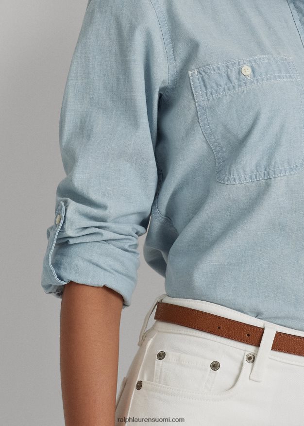 Ralph Lauren naiset puuvillainen chambray roll tab-hihainen paita 0Z24ZR4226 chambray pesu