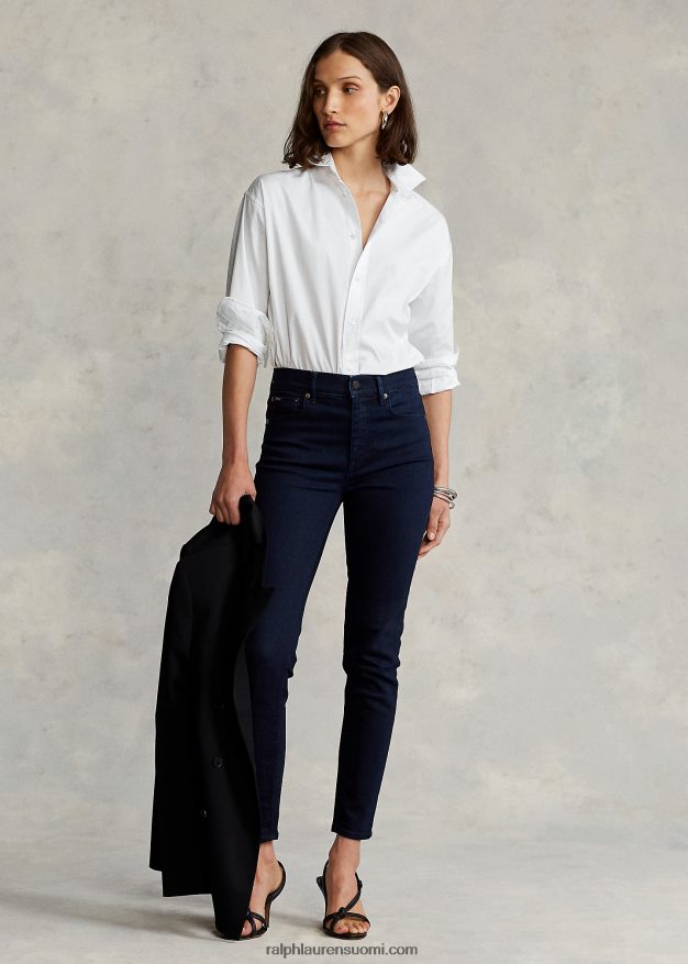 Ralph Lauren naiset puuvillainen leveä kangaspaita 0Z24ZR3341 valkoinen