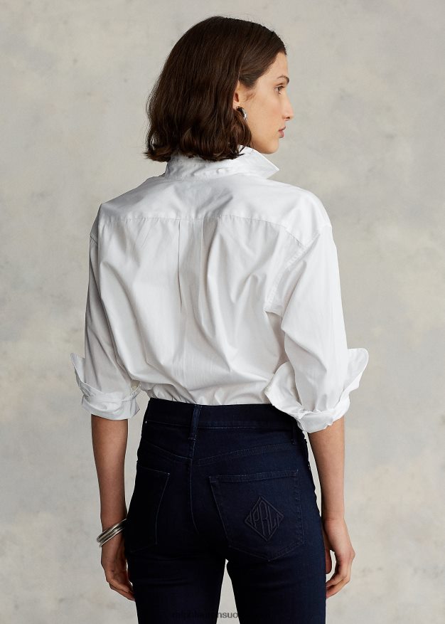 Ralph Lauren naiset puuvillainen leveä kangaspaita 0Z24ZR3341 valkoinen