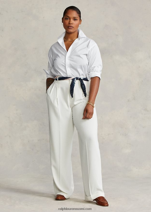 Ralph Lauren naiset puuvillainen leveä kangaspaita 0Z24ZR3341 valkoinen